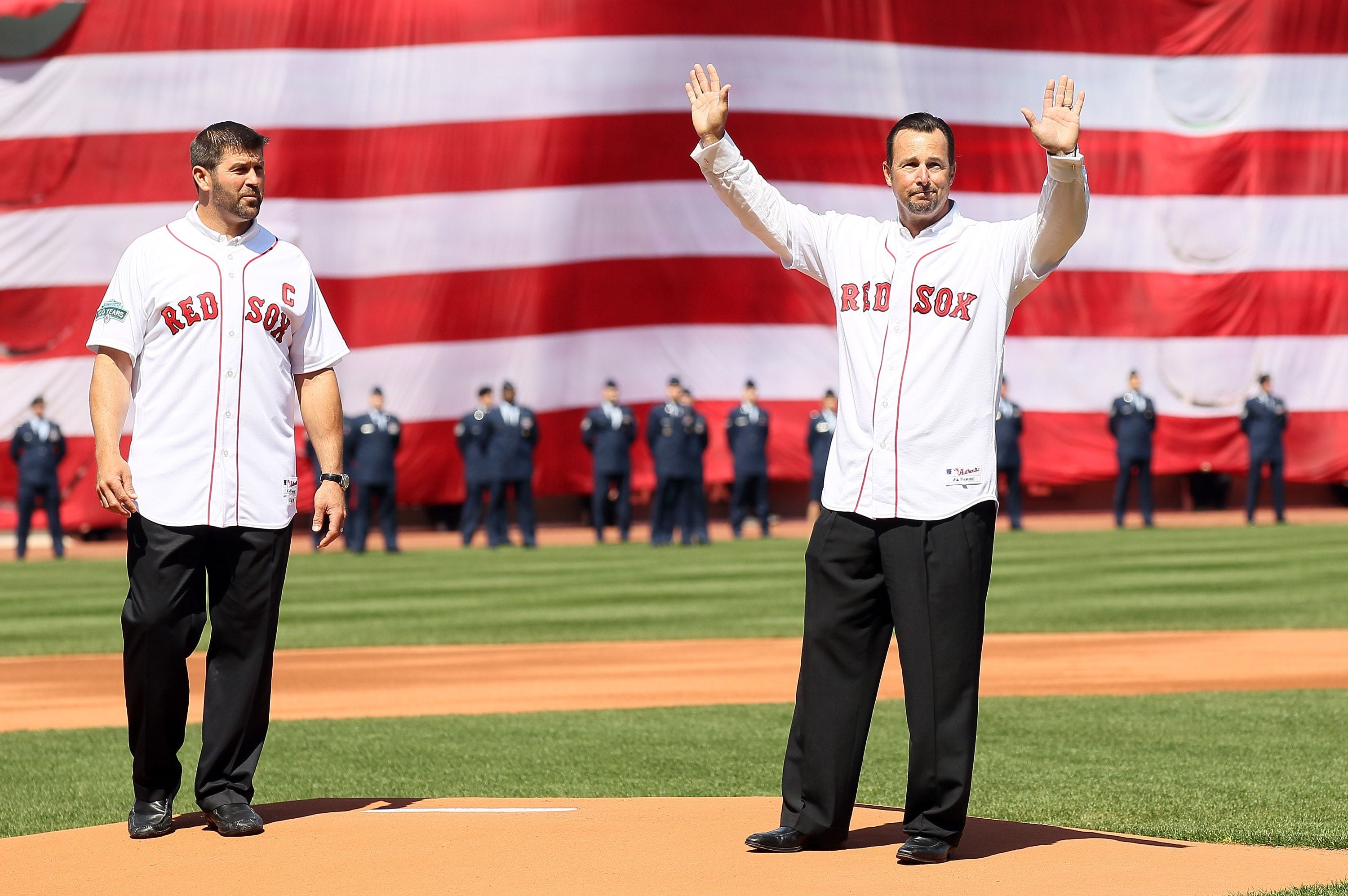 Boston Red Sox Series MVP Mike Lowell and teammate Alex Cora