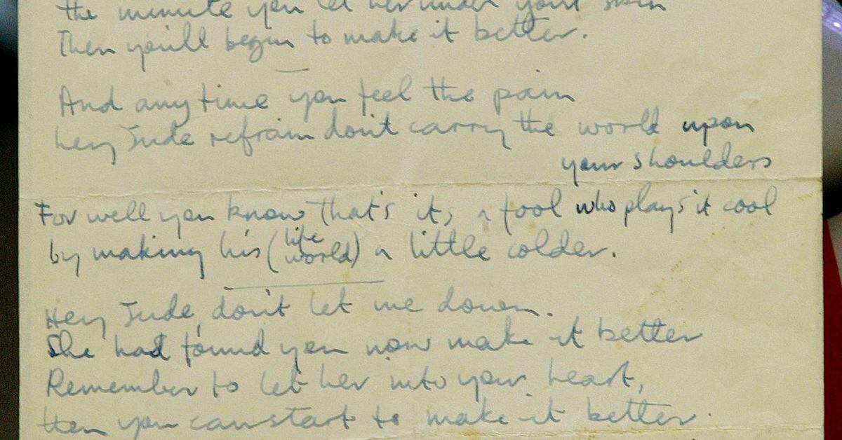 The Beatles’ Handwritten ‘Hey Jude’ Lyrics, Penned By Paul McCartney ...