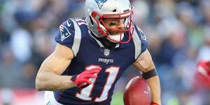 FOXBOROUGH, MA - SEPTEMBER 26: Retired Patriot Julian Edelman runs on the  field for his retirement ceremony during a game between the New England  Patriots and the New Orleans Saints on September